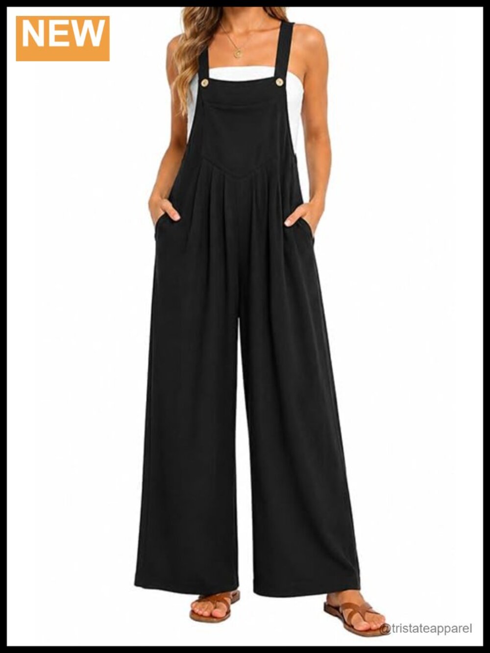 Wide Leg Overalls Sleeveless Loose Fit Jumpsuit with Pockets